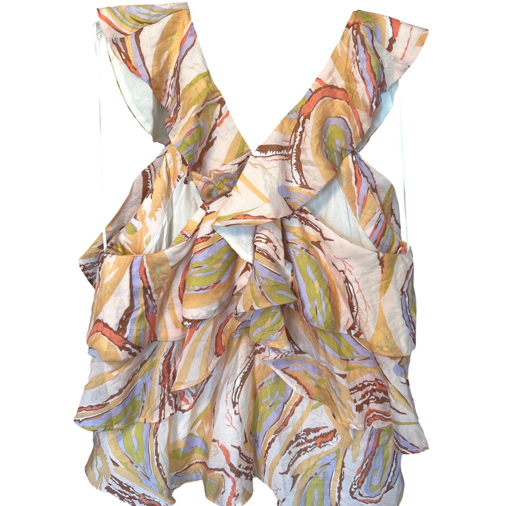Women's By Together sleeveless, ruffled top‎ abstract marble like print S NWT